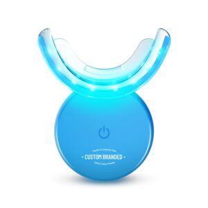 A blue LED teeth whitening device with a mouthpiece.