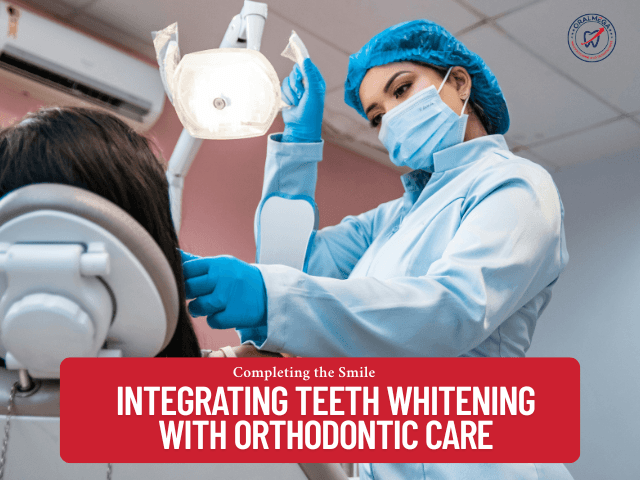 Dentist performing orthodontic and teeth whitening procedures.