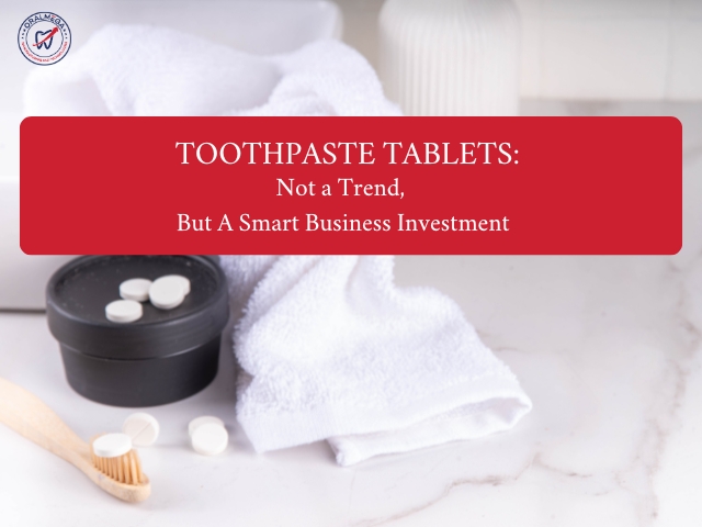 Toothpaste tablets with toothbrush and towel.