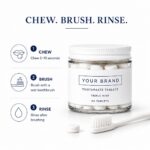 Toothpaste tablets jar with toothbrush and directions
